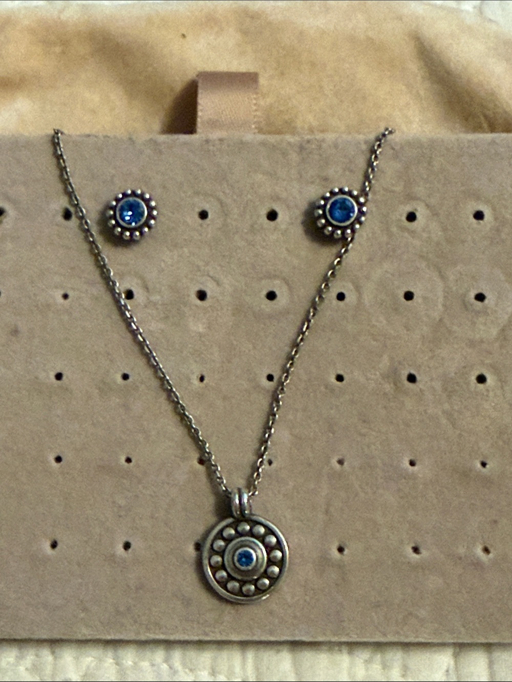 Brighton Silver-Tone Blue Accent Pendant Necklace and Stud Earrings